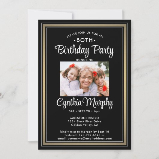 ELKE Verjaardag 2 Foto Zwart, Wit en Goud Party Kaart (Voorkant)