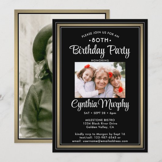 ELKE Verjaardag 2 Foto Zwart, Wit en Goud Party Kaart (Voorkant / Achterkant)