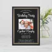 ELKE Verjaardag 2 Foto Zwart, Wit en Goud Party Kaart (Staand voorkant)