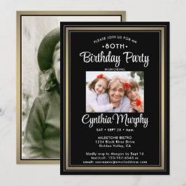 ELKE Verjaardag 2 Foto Zwart, Wit en Goud Party Kaart