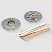 ELKE Verjaardag 2 Foto's Eenvoudig Grijs Nep Hout Handwaaier (Niet-gemonteerd)