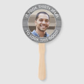 ELKE Verjaardag 2 Foto's Eenvoudig Grijs Nep Hout Handwaaier (Achterkant)