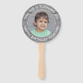 ELKE Verjaardag 2 Foto's Eenvoudig Grijs Nep Hout Handwaaier (Voorkant)