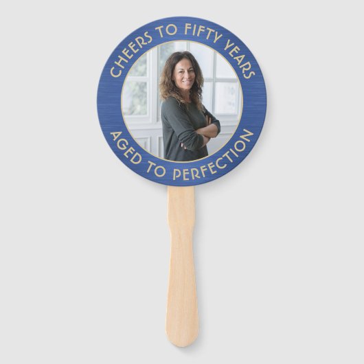 ELKE Verjaardag 2 foto's geborsteld blauw en goud  Handwaaier (Achterkant)