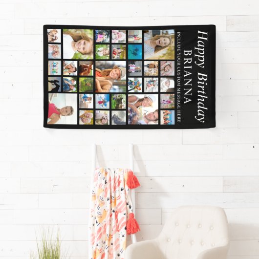 Elke verjaardag 33 Foto Collage Minimal Black Spandoek (Insitu)