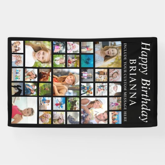 Elke verjaardag 33 Foto Collage Minimal Black Spandoek (Horizontaal)