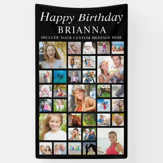 Elke verjaardag 33 Foto Collage Minimal Black Spandoek (Verticaal)