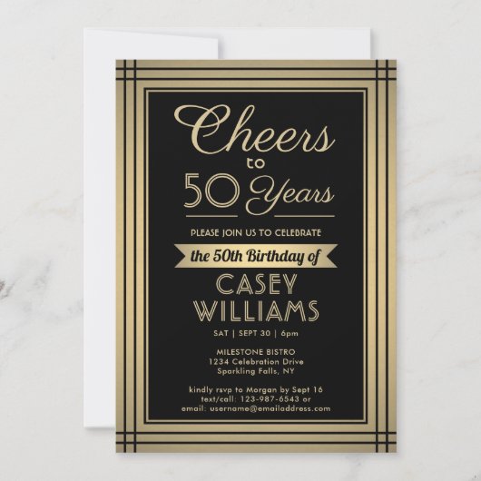 ELKE Verjaardag Cheers Classic Border Zwart en Gou Kaart (Voorkant)