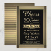 ELKE Verjaardag Cheers Elegant Classic Zwart en Go Save The Date (Voorkant / Achterkant)