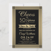 ELKE Verjaardag Cheers Elegant Classic Zwart en Go Save The Date (Voorkant)