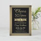 ELKE Verjaardag Cheers Elegant Classic Zwart en Go Save The Date (Staand voorkant)