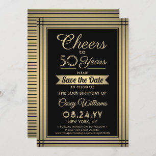 ELKE Verjaardag Cheers Elegant Classic Zwart en Go Save The Date