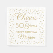 ELKE Verjaardag Cheers Elegant Wit en Goud Glitter Servet (Voorkant)