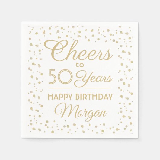 ELKE Verjaardag Cheers Elegant Wit en Goud Glitter Servet (Voorkant)