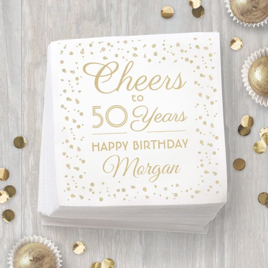 ELKE Verjaardag Cheers Elegant Wit en Goud Glitter Servet