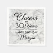 ELKE Verjaardag Cheers Elegant Zwart-wit Marmer Servet (Voorkant)