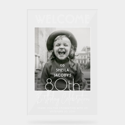 ELKE Verjaardag Chic Typografie Fotofeest Welkom Acryl Bord (Voorkant)