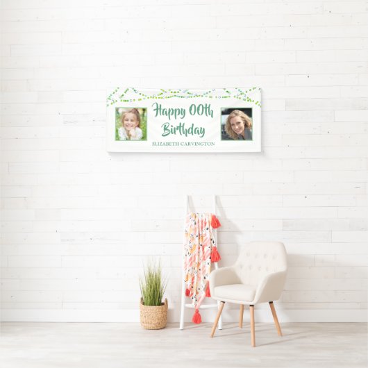 Elke verjaardag dan en nu foto's Neo Mint Green Spandoek (Insitu)