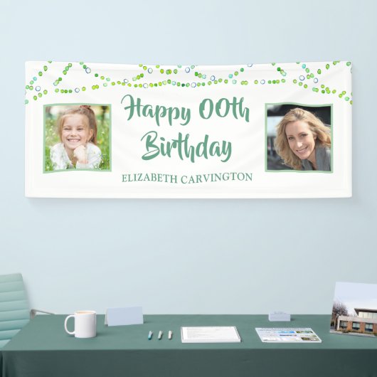 Elke verjaardag dan en nu foto's Neo Mint Green Spandoek (Beurs)