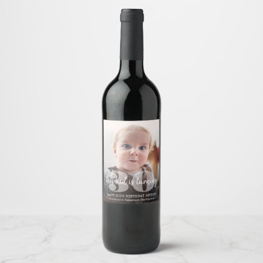 ELKE Verjaardag "Dit Kind" Moderne foto overlay Wijn Etiket (Voorkant)