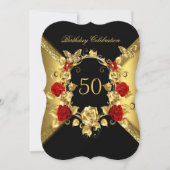 Elke verjaardag Elegant Gold Red Roses Black 2 Kaart (Voorkant)