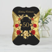 Elke verjaardag Elegant Gold Red Roses Black 2 Kaart (Staand voorkant)