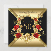 Elke verjaardag Elegant Gold Red Roses Black Kaart (Voorkant)