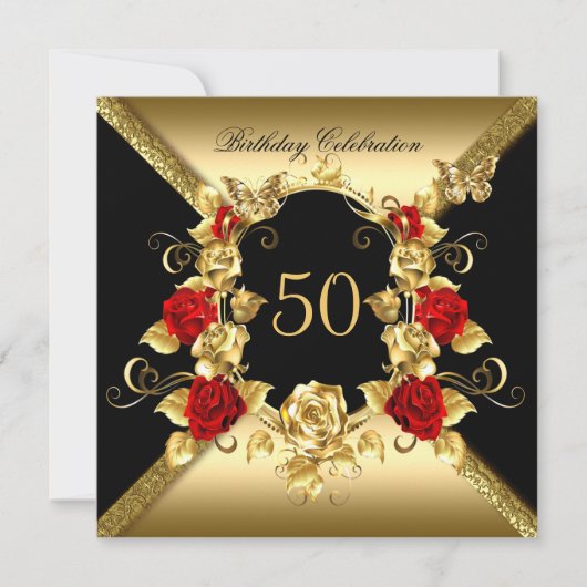Elke verjaardag Elegant Gold Red Roses Black Kaart (Voorkant)