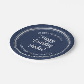 ELKE Verjaardag Elegant Marine Blauw Wit & Faux Zi Papieren Bordje (Gekanteld)