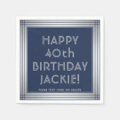 ELKE Verjaardag Elegant Navy Blue en Silver Party Servet (Voorkant)