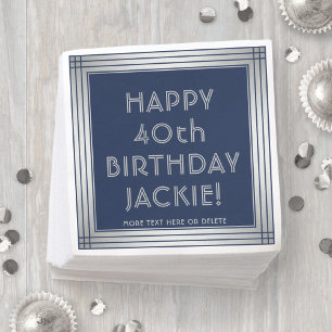 Elke verjaardag Elegant Navyblauw en Grijs Feest Servet