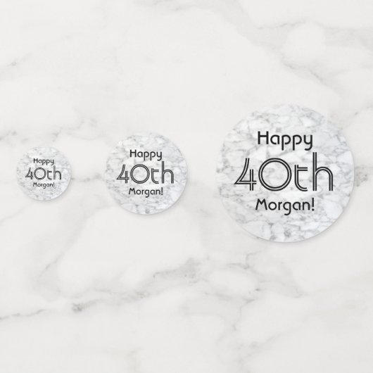 ELKE Verjaardag juicht faux wit marmeren tafel Confetti (Achterkanten)