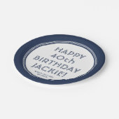 ELKE Verjaardag Moderne Marine Blauw & Wit Partij Papieren Bordje (Gekanteld)