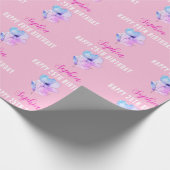 Elke Verjaardag, Naam, Roze & Blauwe Waterverf Cadeaupapier (Hoek)