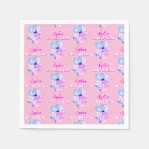 Elke Verjaardag, Naam, Roze & Blauwe Waterverf Servet