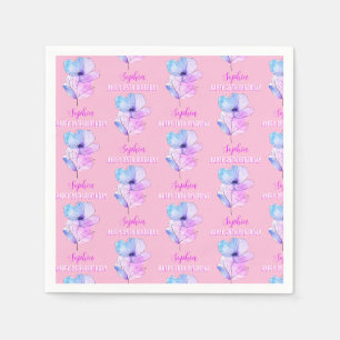 Elke verjaardag, naam, roze en blauwe waterverf bl servet