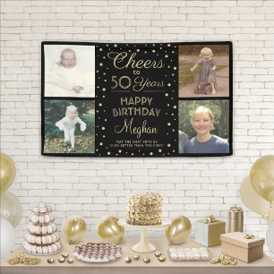 Elke Verjaardag Op Cheers Zwarte Gouden Confetti V Spandoek