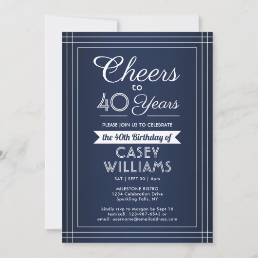 ELKE verjaardag Proost Classic Border Navy Blauw W Kaart (Voorkant)