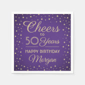 ELKE Verjaardag Proost Elegante Paarse & Gouden Gl Servet (Voorkant)