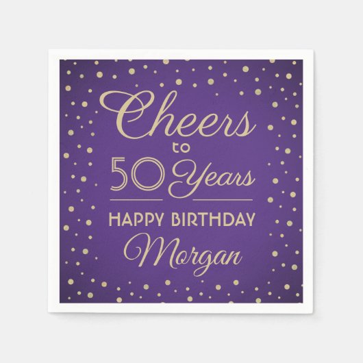 ELKE Verjaardag Proost Elegante Paarse & Gouden Gl Servet (Voorkant)