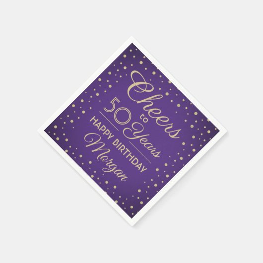ELKE Verjaardag Proost Elegante Paarse & Gouden Gl Servet (Hoek)