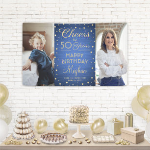 Elke verjaardag proost geborsteld blauw en goud 2 spandoek