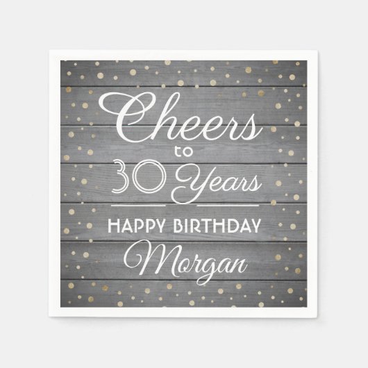 ELKE verjaardag Proost Grijs Hout & Goud Glitter P Servet (Voorkant)
