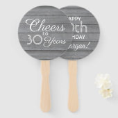 ELKE Verjaardag Proost Grijs Rustiek Faux Hout Ron Handwaaier (Voorkant en achterkant)