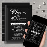 ELKE Verjaardag Proost Klassieke Grens Zwart-wit Kaart<br><div class="desc">Nodig familie en vrienden uit voor een elegante verjaardagsviering met aangepaste uitnodigingen voor een zwart-wit feest. Alle formuleringen op deze sjabloon (inclusief "Proost 40 jaar") zijn opgesteld voor een 40e verjaardag, maar zijn eenvoudig te personaliseren voor elk jaar of type evenement. Het ontwerp heeft een gestreepte rand op een zwarte...</div>