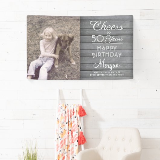 ELKE verjaardag Proost Rustiek Hout Grijs Wit 1 Fo Spandoek (Insitu)