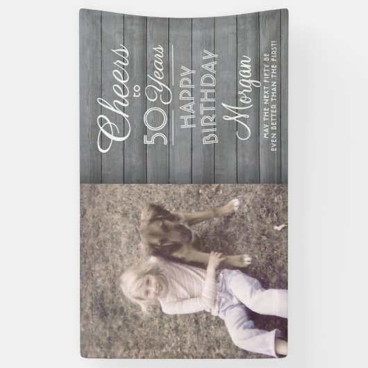 ELKE verjaardag Proost Rustiek Hout Grijs Wit 1 Fo Spandoek (Verticaal)