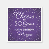 ELKE Verjaardag Proost Silver Glitter Paarse & Wit Servet (Voorkant)