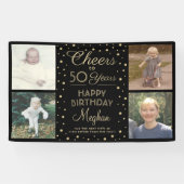 ELKE Verjaardag Proost Zwart Goud Confetti Vier Fo Spandoek (Horizontaal)