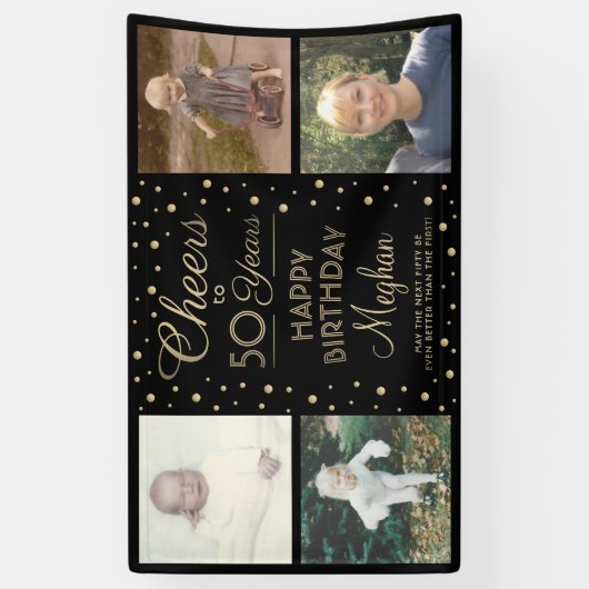 ELKE Verjaardag Proost Zwart Goud Confetti Vier Fo Spandoek (Verticaal)